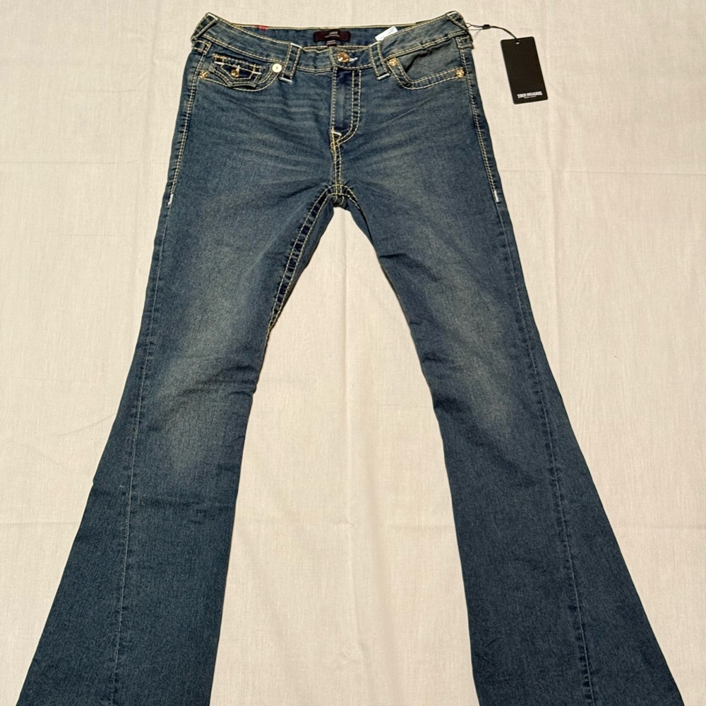 New True Religion Women's Joey Mid-Rise Flare Jeans Medium Steamy